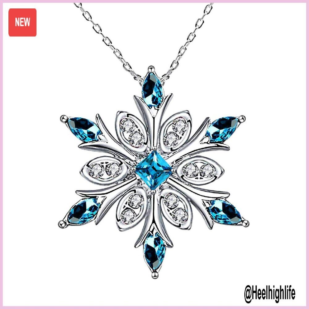 Sterling Silver Snowflake Pendant Necklace with Crystals, Adjustable Chain